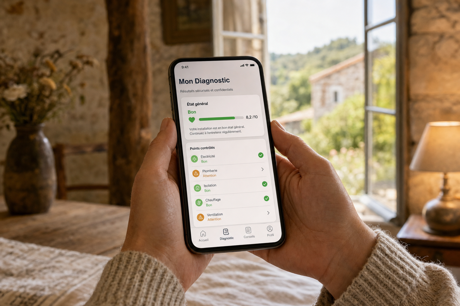 Diagnostic smartphone et tablette — appareil entre les mains d'une personne